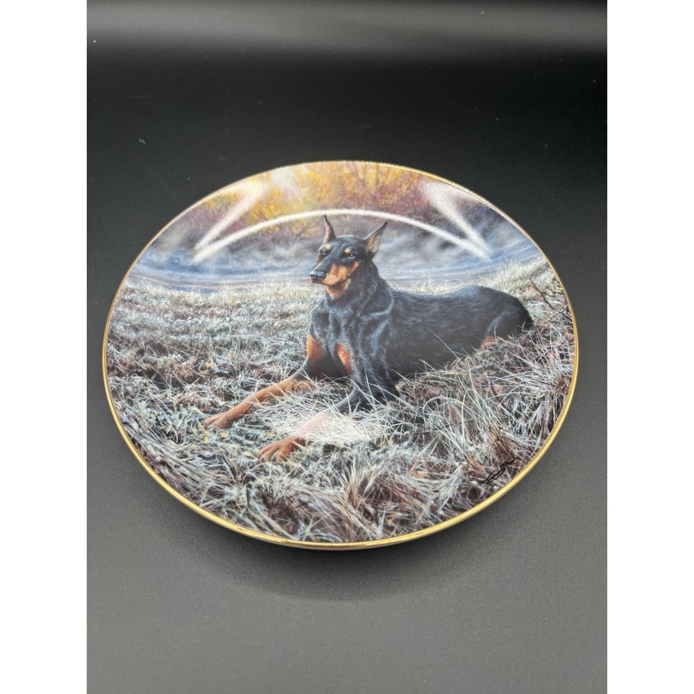 Danbury Mint "Faithful Guardian" Doberman Pinscher Collector Plate–23K Gold Rim